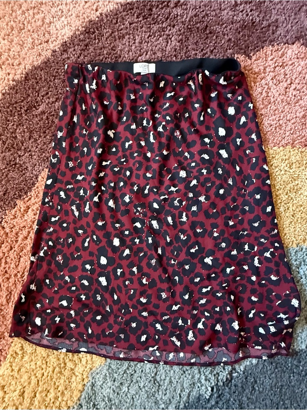 LOFT Maroon Leopard-Print A-Line Skirt